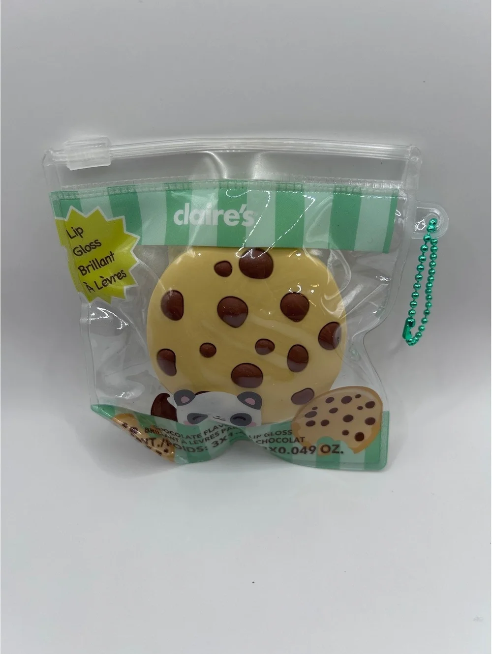 Claire's Cookie Lip Gloss with Clear Pouch and Green Chain
